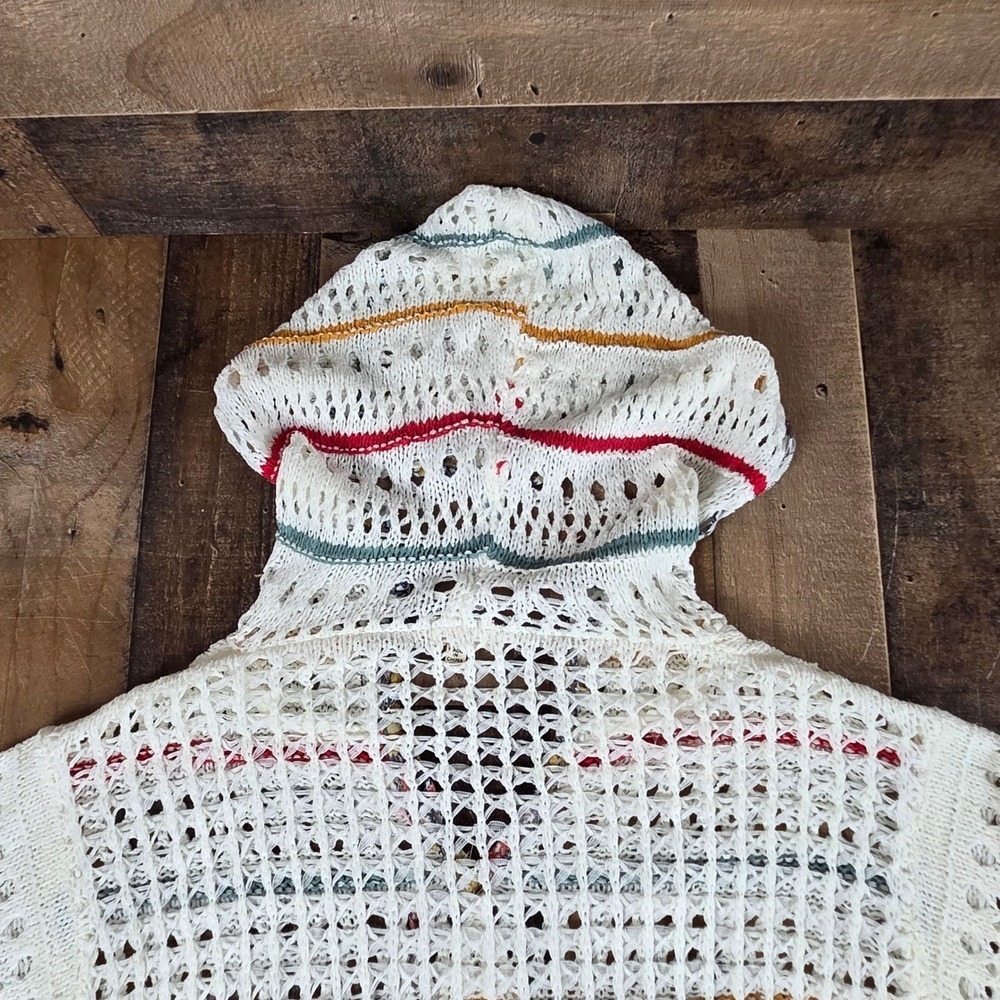 Anthropologie POL Crochet Knit Star Hoodie White Color Stripes Boho Hippie Small - Picture 6 of 11